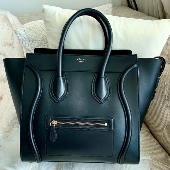 Celine Handbags - CELINE MINI LUGGAGE BAG SMOOTH BLACK CALFSKIN